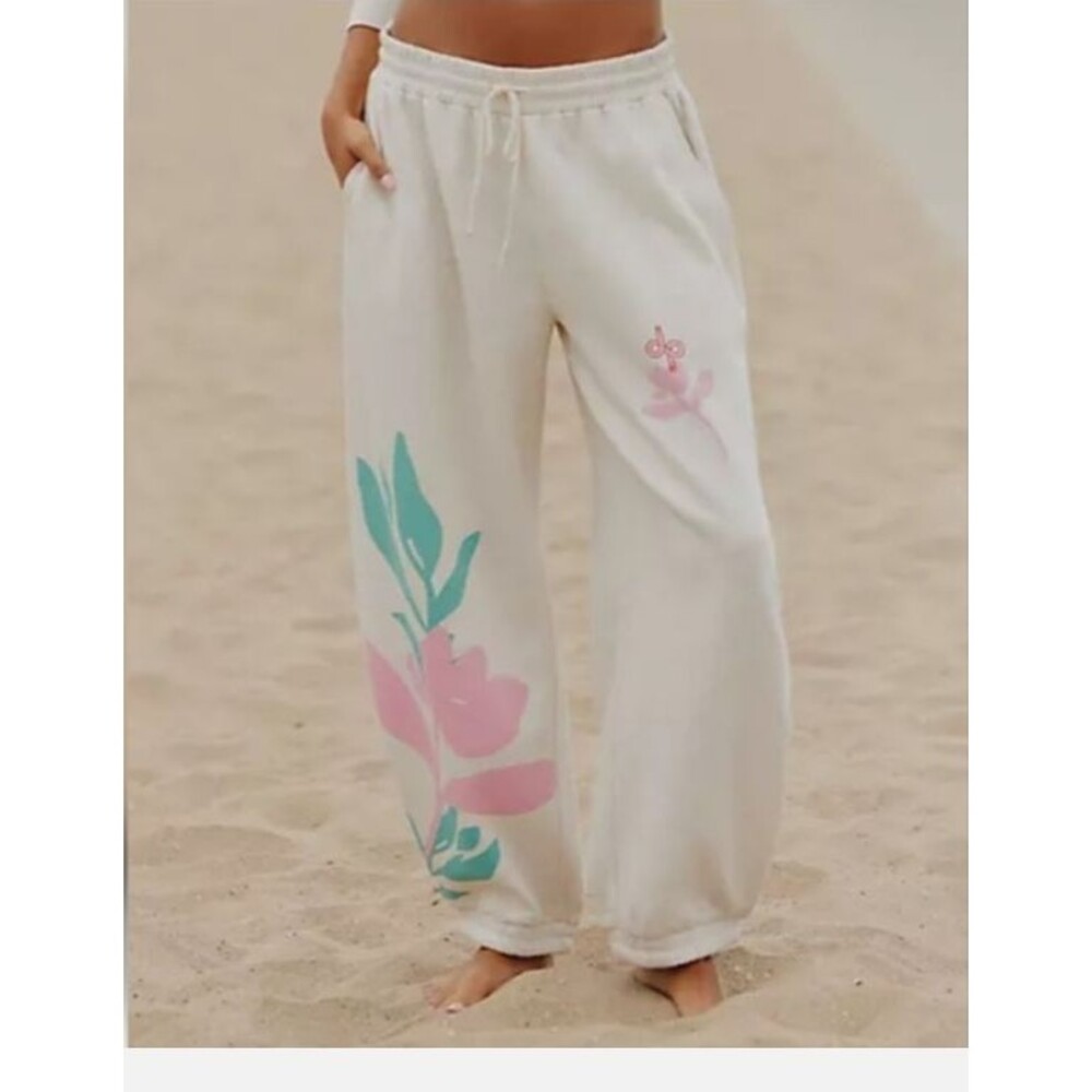 Anthropologie DAILY PRACTICE Printed Jogger Sweatpants XL Oatmeal Heather Floral